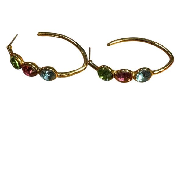 Elegant Gold tone Multi-Color Hoop Earrings - Picture 3 of 4